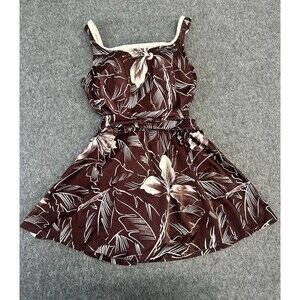 Vintage Some-Body Mainstream BathingSuit Swimdress Union Made Brown w/Flowers 14